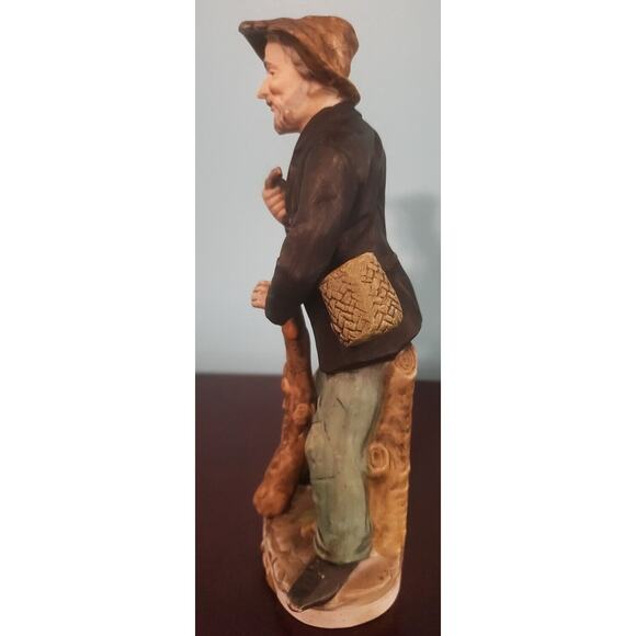 Vintage Old Man Figurine With Pipe Leaning Against Stump - Picture 4 of 8